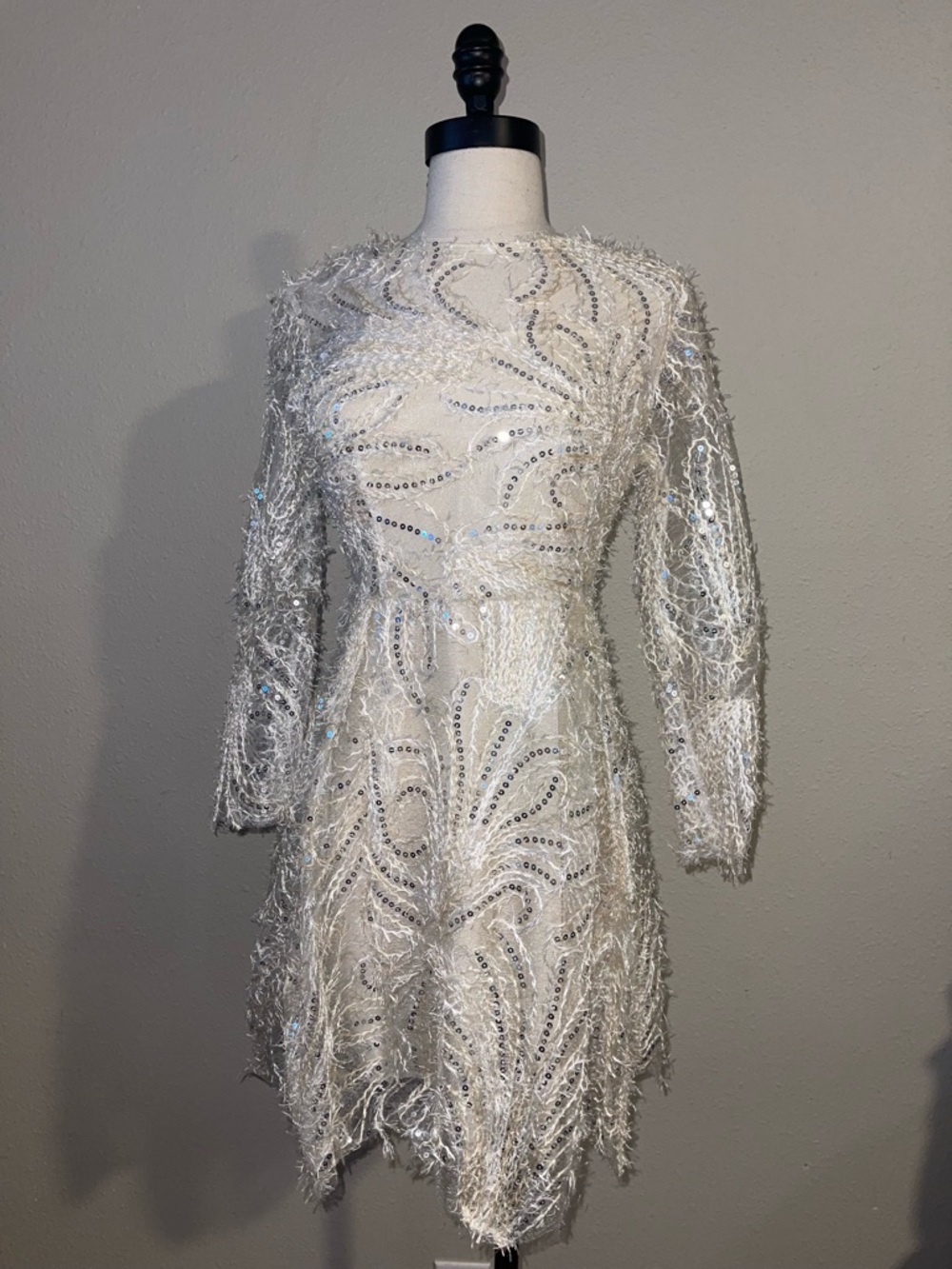 Elegant cream Sequined Fringe Dress